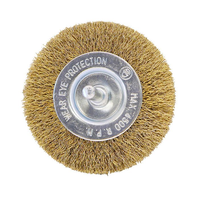 Fine crimped brass coated wire wheel, 2-1/2 in., 1/4 in. shank