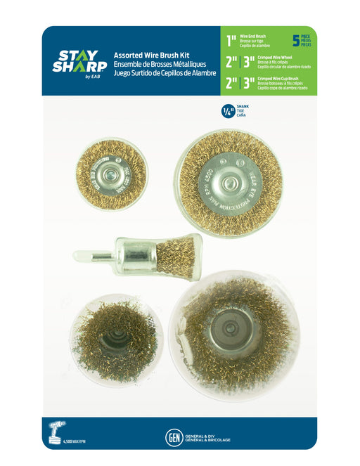 5 piece brass coated wire cup, wheel and end brush multipack