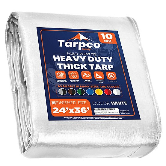 White polyethylene tarp, comparable 24 ft. size