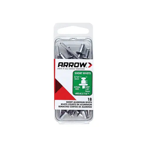 Arrow - 3/16" x 1/8" Short Aluminum Pop Rivets (18-Pack) - 04RSA316