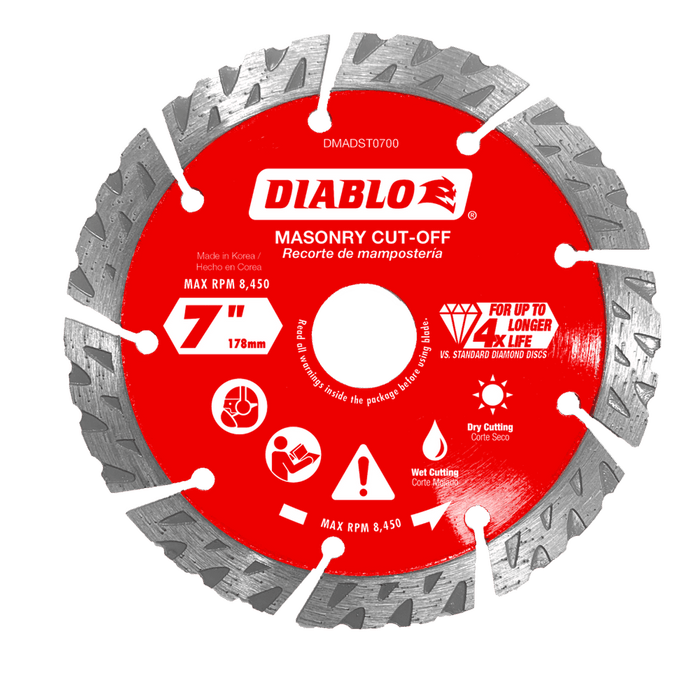 Diablo Diamond Segmented Turbo Masonry Cut-Off Blade for Concrete, Brick and Block, 7 in.