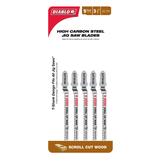 Diablo DJT101AO5 3-1/4" 20TPI High Carbon Steel Jig Saw Blade Set for Soft Wood (5-Pack) in Packaging