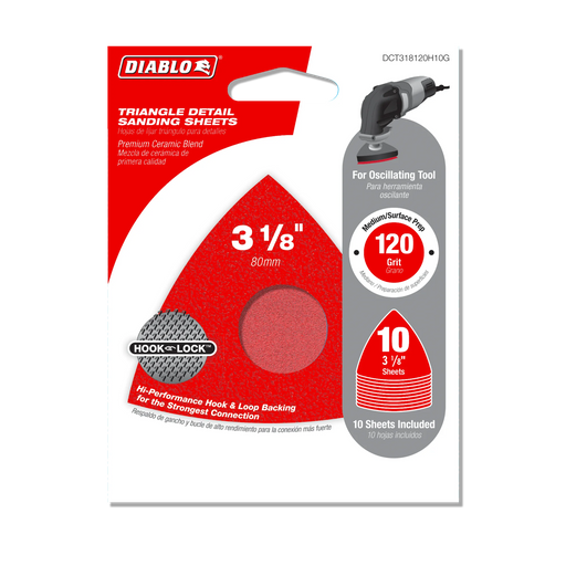 3-1/8" 120-Grit Hook & Lock™ Triangle Detail Sanding Sheets (10-Pack)