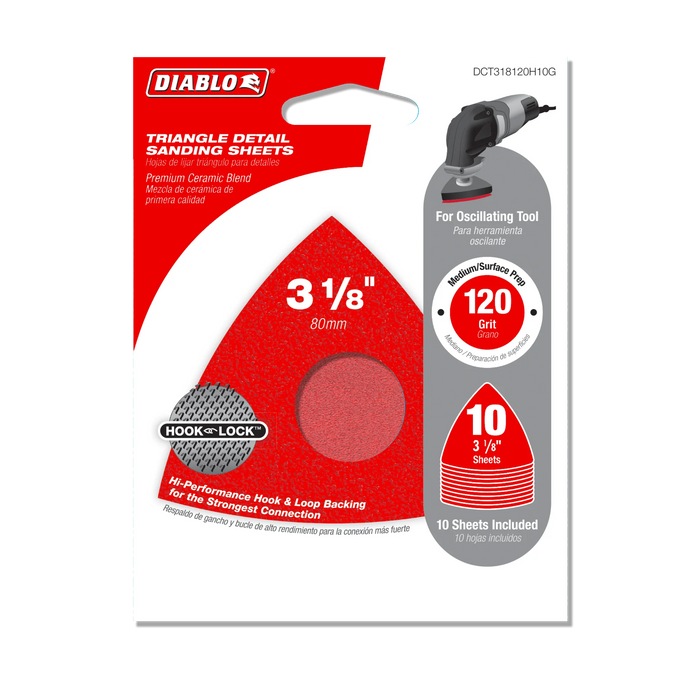3-1/8" 120-Grit Hook & Lock™ Triangle Detail Sanding Sheets (10-Pack)