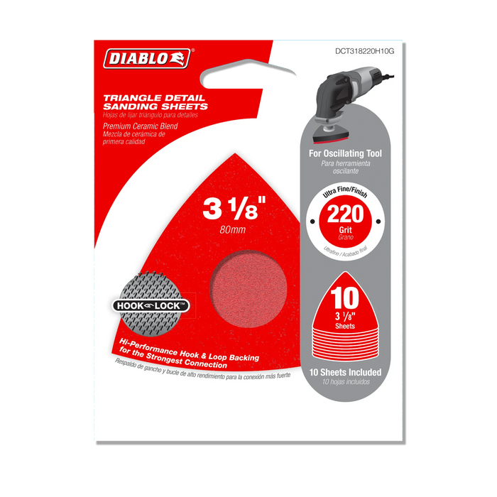 3-1/8" 220-Grit Hook & Lock™ Triangle Detail Sanding Sheets (10-Pack)