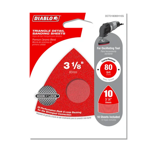 3-1/8" 80-Grit Hook & Lock™ Triangular Detail Sanding Sheets (10-Pack)