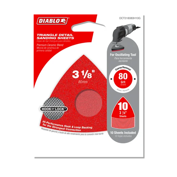3-1/8" 80-Grit Hook & Lock™ Triangular Detail Sanding Sheets (10-Pack)