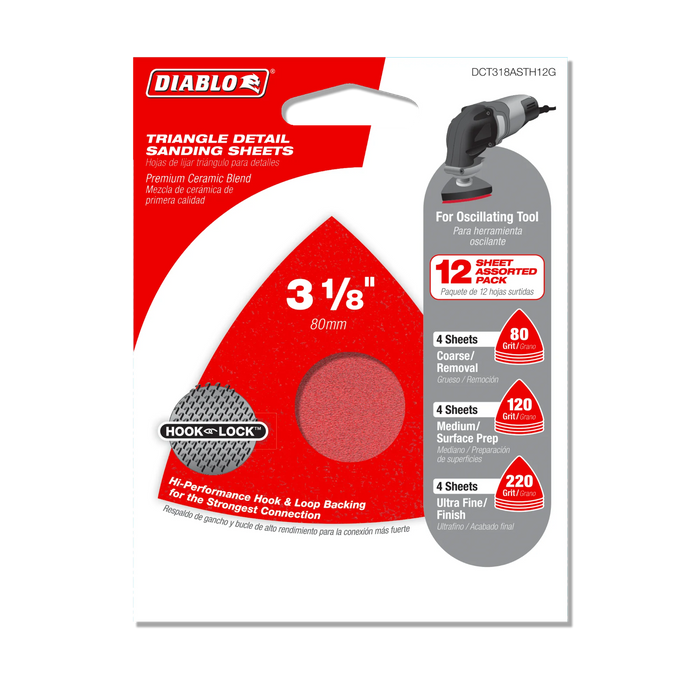 3-1/8" Assorted Oscillating Triangle Detail Sanding Sheets (12-Pack)