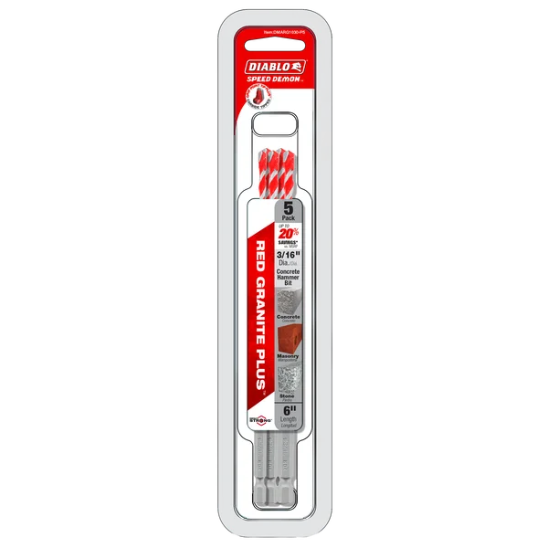 Diablo DMARG1030-P5 3/16" SPEEDemon Red Granite Carbide-Tipped Hammer Drill Bits 