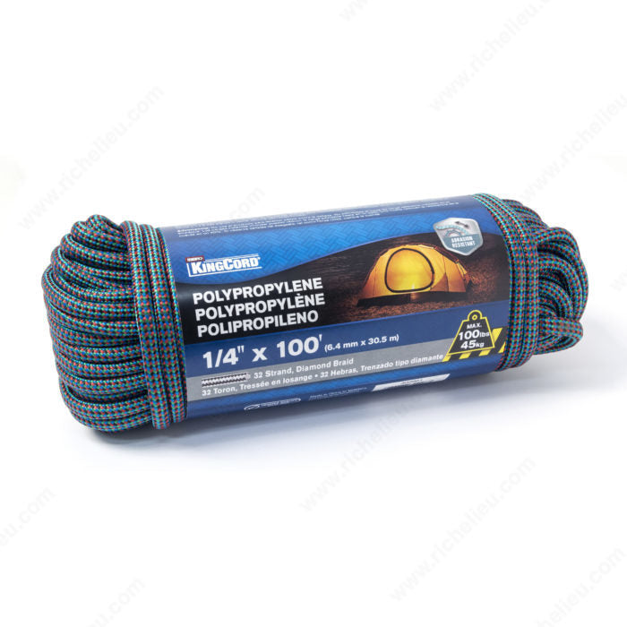 King Cord - 1/4" x 100' 32 Strand Diamond Polypropylene Rope - 302961BG