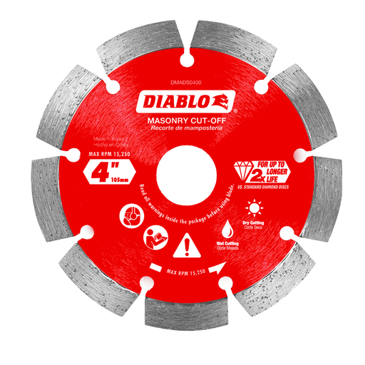 Diablo Diamond Segmented Masonry Cut-Off Blade for Concrete, Brick and Block, 4 in.