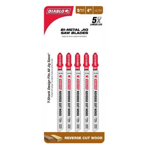 Pack of Diablo bi-metal jigsaw blades with packaging on a white background