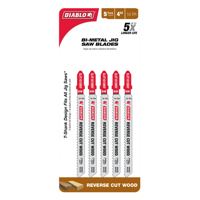 Pack of Diablo bi-metal jigsaw blades with packaging on a white background
