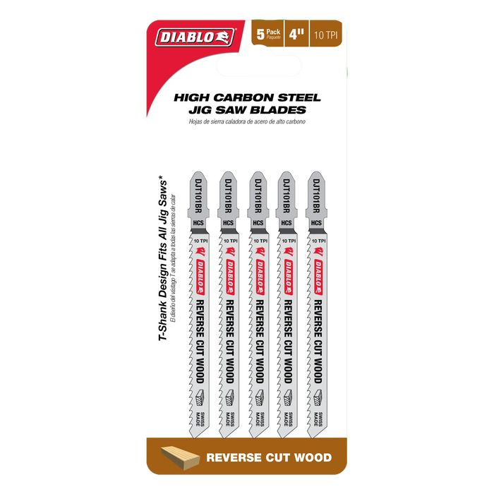 Pack of Diablo high carbon steel jigsaw blades with packaging on a white background