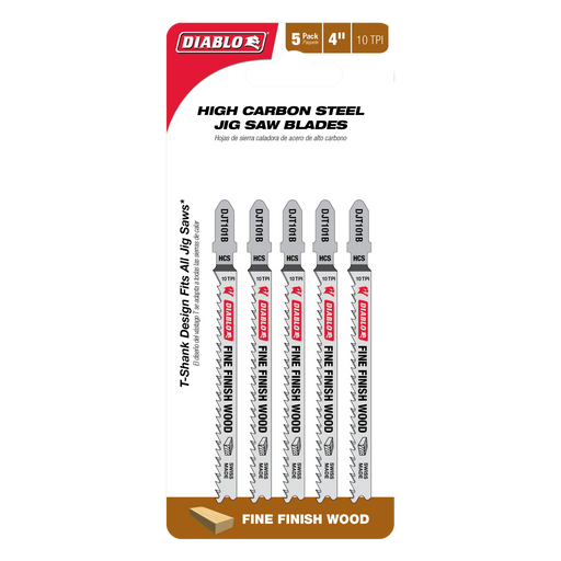Diablo DJT101B5 4" 10TPI High Carbon Steel Jig Saw Blades for Fine Finish in Soft Wood (5-Pack) in Packaging