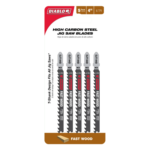 Diablo DJT144D5 4" 6TPI High Carbon Steel Jig Saw Blades for Wood (5-Pack) in Packaging