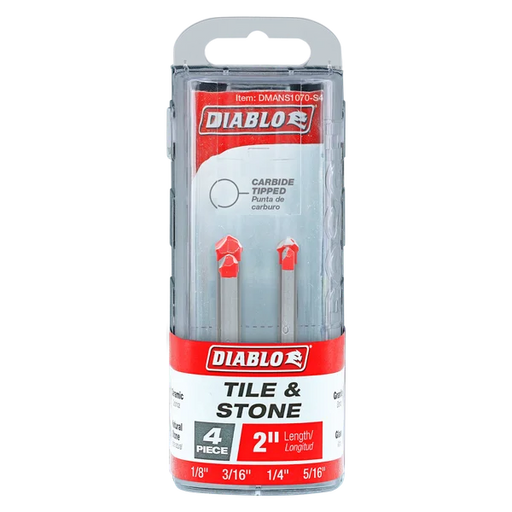 Diablo DMANS1070-S4 4 pc Carbide-Tipped Drill Bit Set for Tile & Stone (4-Piece) in Packaging