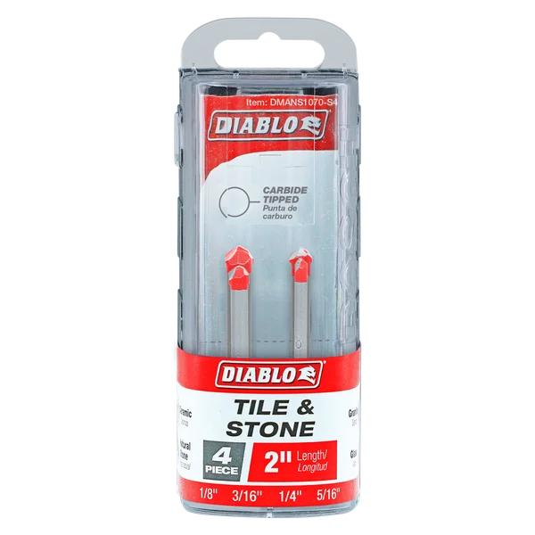 Diablo DMANS1070-S4 4 pc Carbide-Tipped Drill Bit Set for Tile & Stone (4-Piece) in Packaging