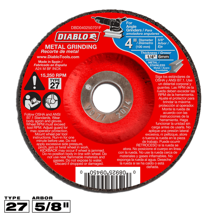 Diablo 4 in. Type 27 metal grinding disc