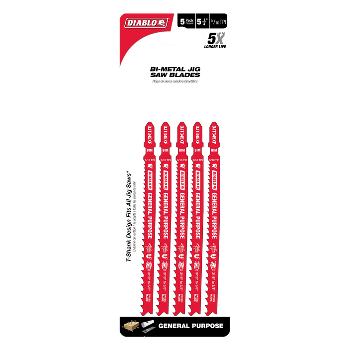 Pack of Diablo bi-metal jig saw blades on a white background