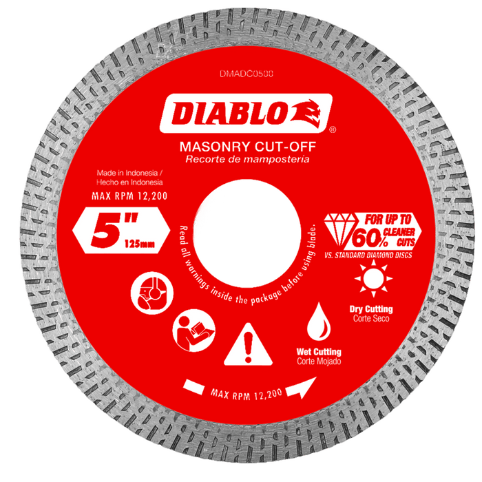 Diablo Diamond Continuous Rim Masonry Cut-Off Disc for Tile and Stone, 5 in.