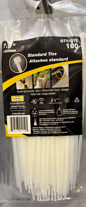 Hubbell 7-1/2 in. x 0.19 in. Natural Cable Tie, 100/Pack