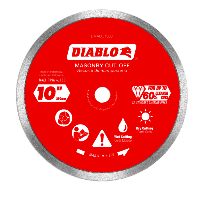 Diablo Diamond Continuous Rim Masonry Cut-Off Disc for Tile and Stone, 10 in.