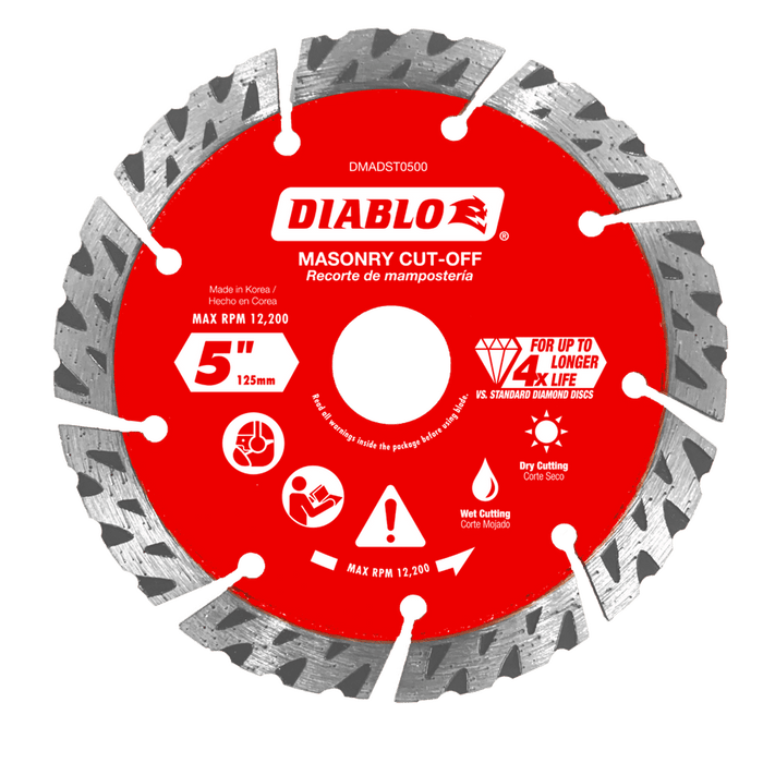 Diablo Diamond Segmented Turbo Masonry Cut-Off Blade for Concrete, Brick and Block, 5 in.
