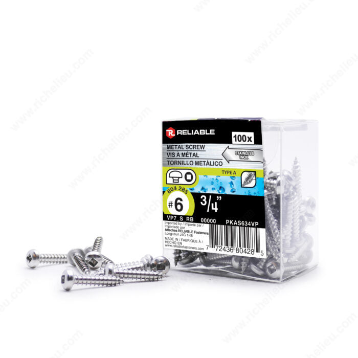 #6 by three quarter inch stainless steel pan head self tapping metal screws 100 pack