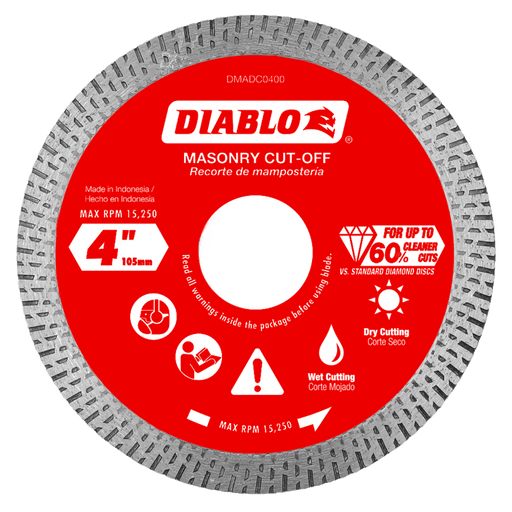 Diablo Diamond Continuous Rim Masonry Cut-Off Disc for Tile and Stone, 4 in.