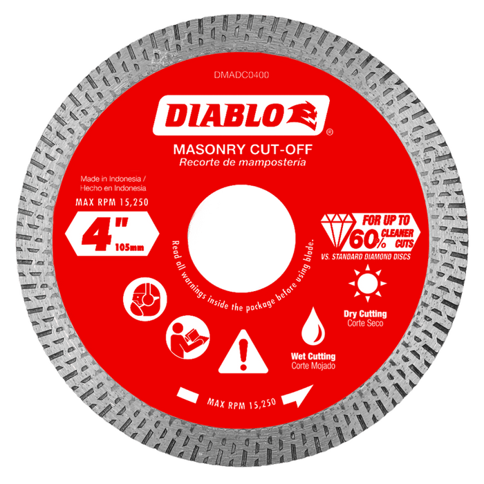 Diablo Diamond Continuous Rim Masonry Cut-Off Disc for Tile and Stone, 4 in.