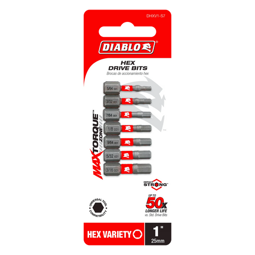 Diablo DHXV1-S7 7 pc 1" Allen Hex Drive Bit Set (7-Piece) for 1/4" Hex Shank Drills