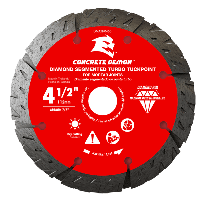 Diablo Concrete Demon Diamond Segmented Turbo Tuckpoint Blade for Mortar Joints, 4-1/2 in.