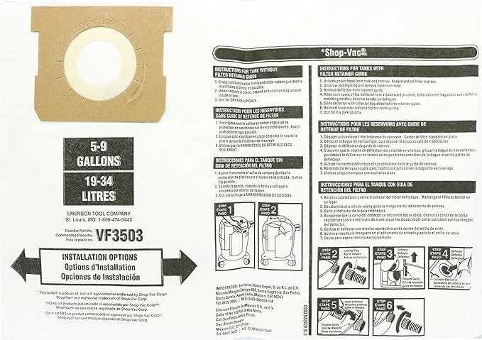 里奇(Ridgid) - 6-9加仑吸尘器集尘袋 - VF3503