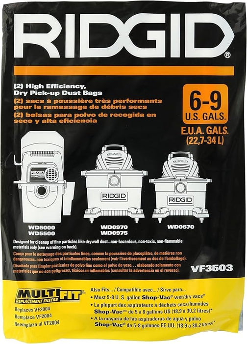 里奇(Ridgid) - 6-9加仑吸尘器集尘袋 - VF3503