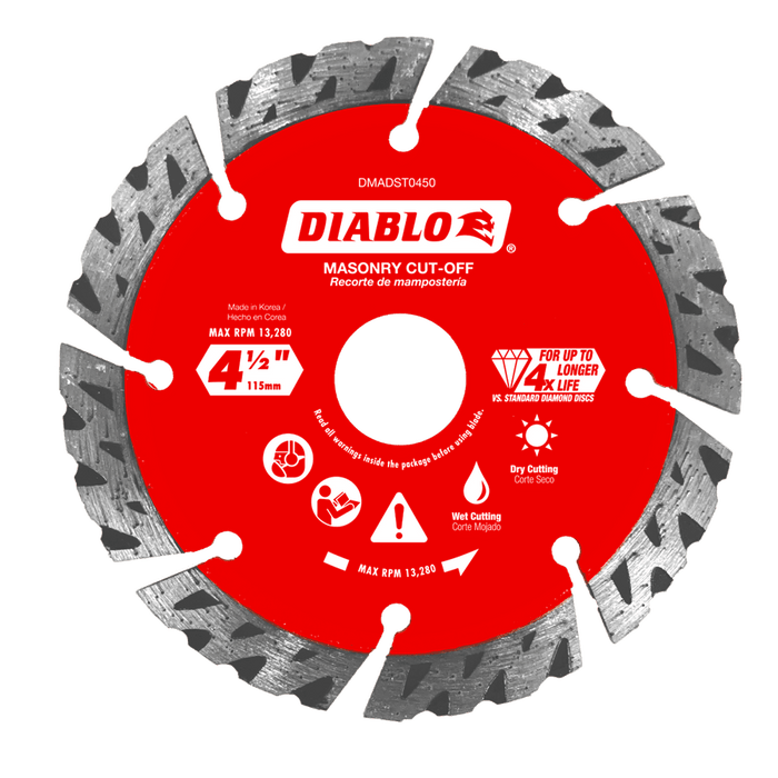 Diablo Diamond Segmented Turbo Masonry Cut-Off Blade for Concrete, Brick and Block, 4-1/2 in.