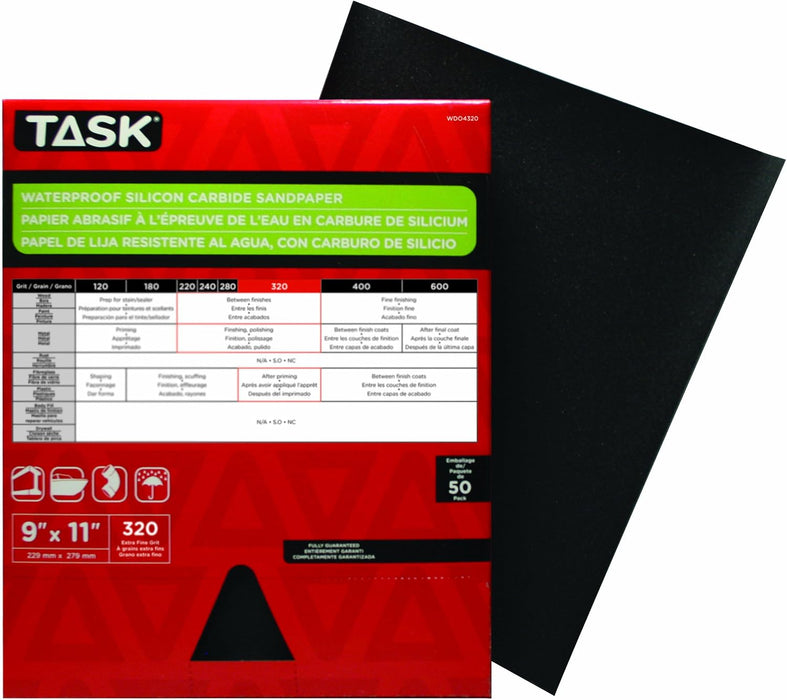 Task Tools WDO4320 9 x 11 in. waterproof sandpaper sheet, 320 grit