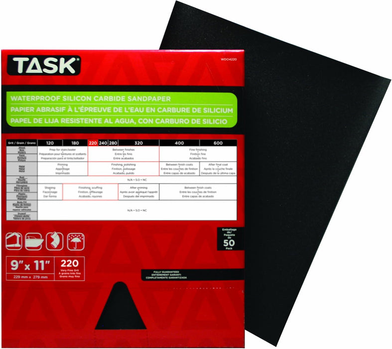 Task Tools WDO4220 9 x 11 in. waterproof sandpaper sheet, 220 grit