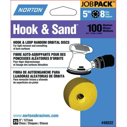 Norton 49222 5 in. 8-hole P100 hook and loop sanding disc, pack of 25