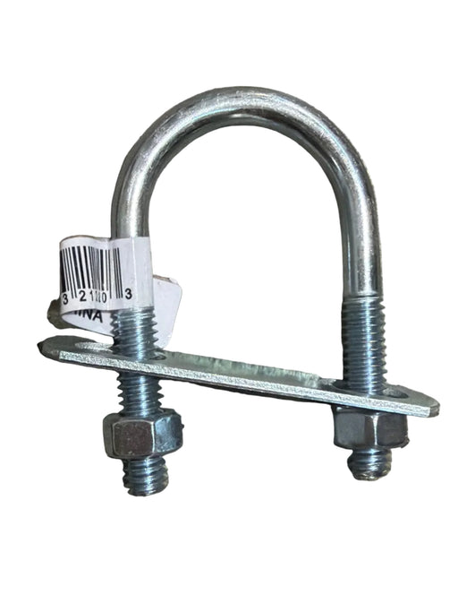 Zinc U-bolt with plate, shown 1-3/8 in.