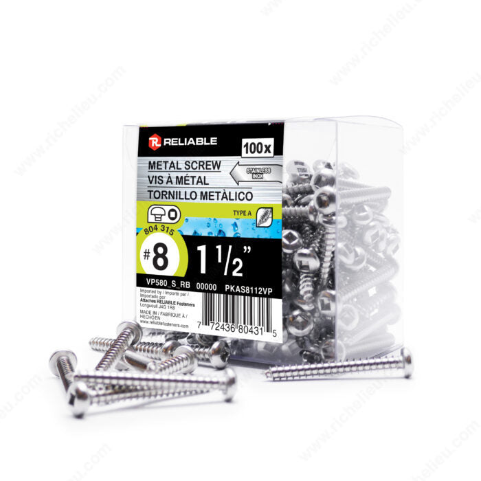#8 by one and a half inch stainless steel pan head self tapping square drive metal screws