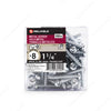 #8 by one and a quarter inch zinc coated square drive pan head metal screws. 100 pieces per pack.