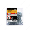 #8 by three inch flat head square drive zinc silver wood screws 100 pieces per pack.