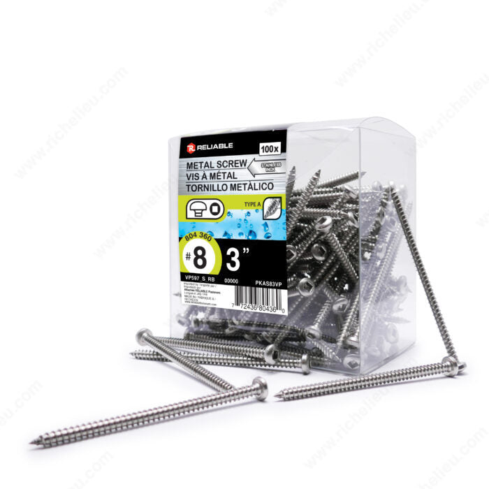 #8 by three inch stainless steel pan head self tapping square drive metal screws