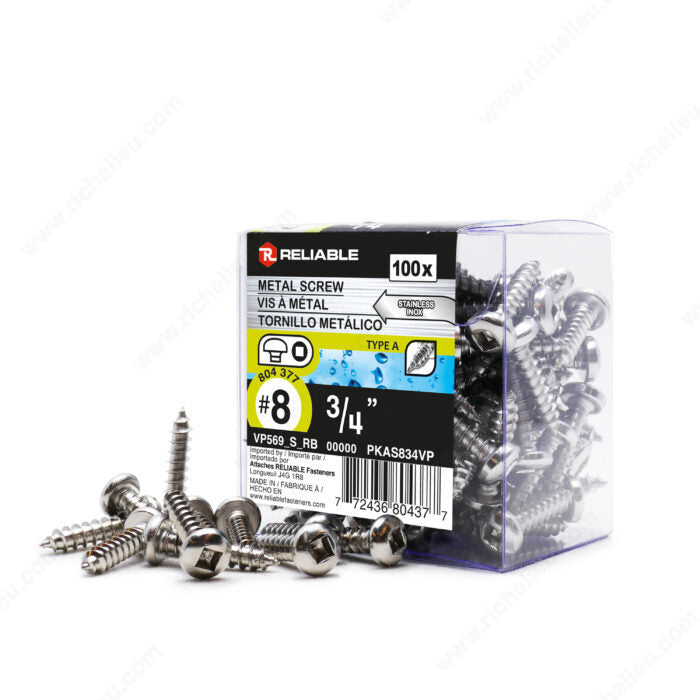 #8 by three quarters stainless steel pan head self tapping square drive metal screws