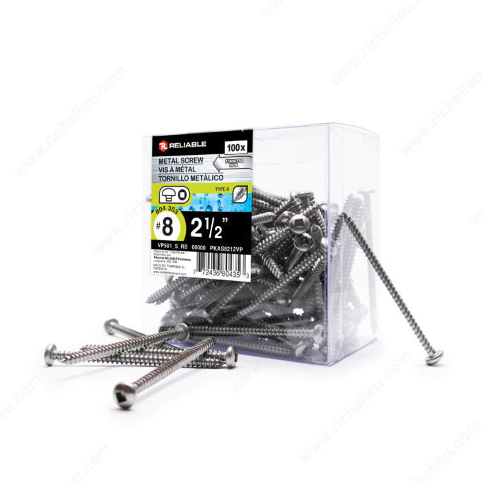 #8 by two and a half inch stainless steel pan head self tapping square drive metal screws