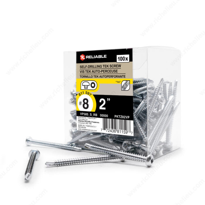 #8 by two inch zinc plated pan head self drilling tek metal screws. 100 per box.