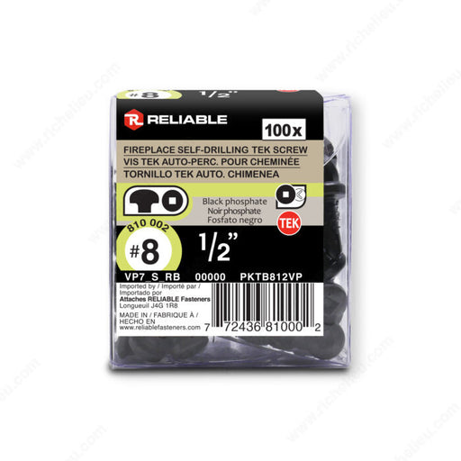 #8 x 1/2" Black Zinc Pan Head Self Drilling Tek Metal Screws 100/Pack
