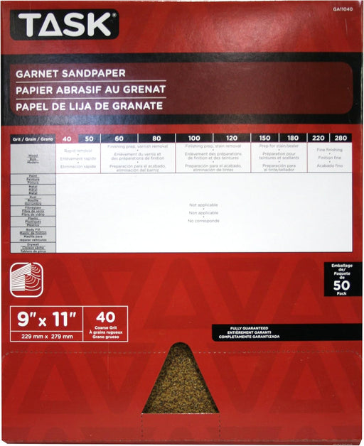 Task Tools GA11040 9 x 11 in. garnet sandpaper sheet, 40 grit