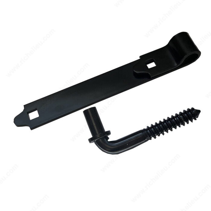 8" Black Strap Hinge with Screw Hook (2 Pack) - Onward 932FBR